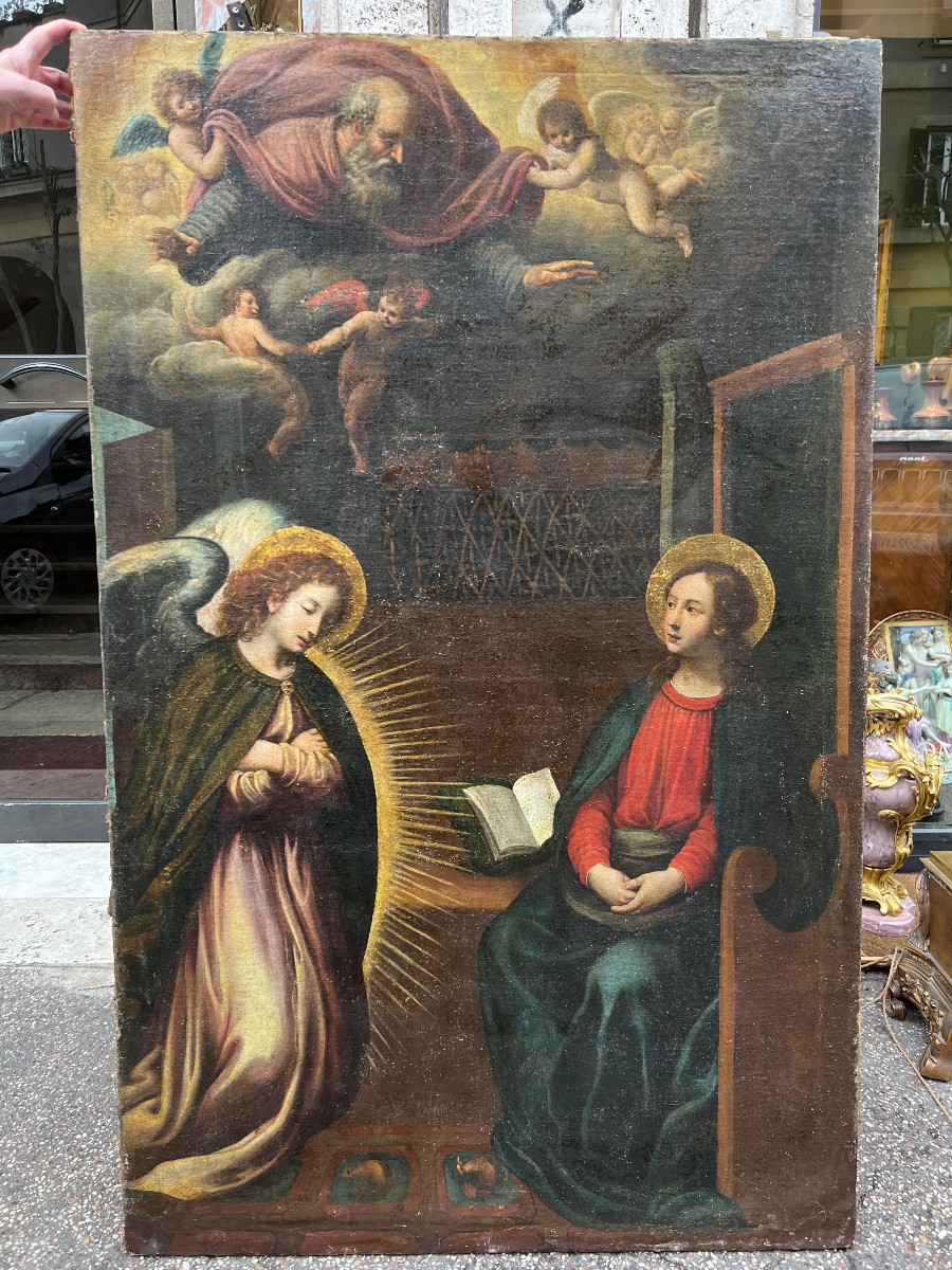 "Annunciazione", olio su tela. Ambito di Cristofano Allori. Firenze, inizio XVII secolo