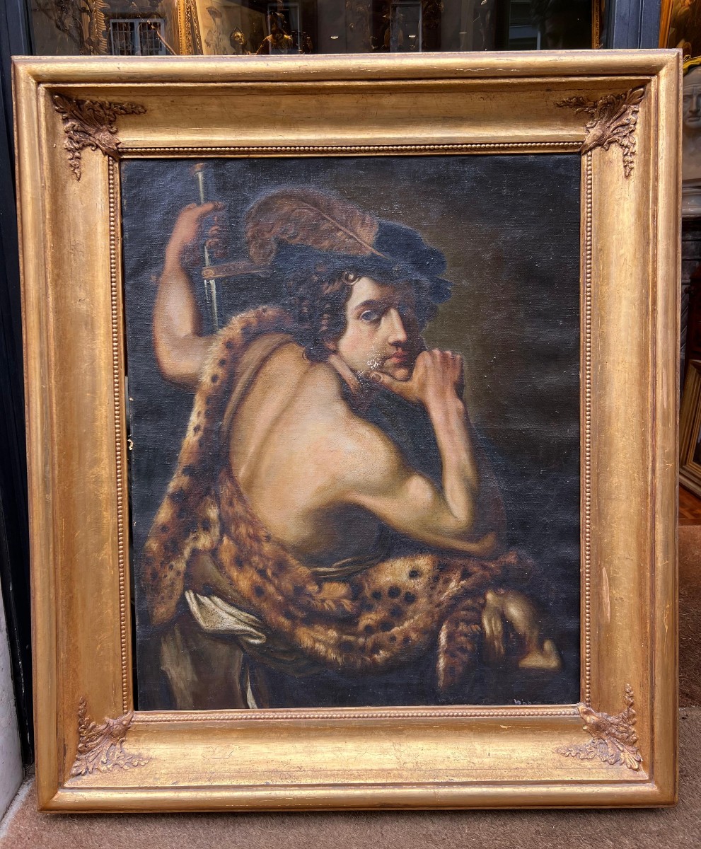 Davide con il capo di Golia. Olio su tela da Desubleo. XIX secolo