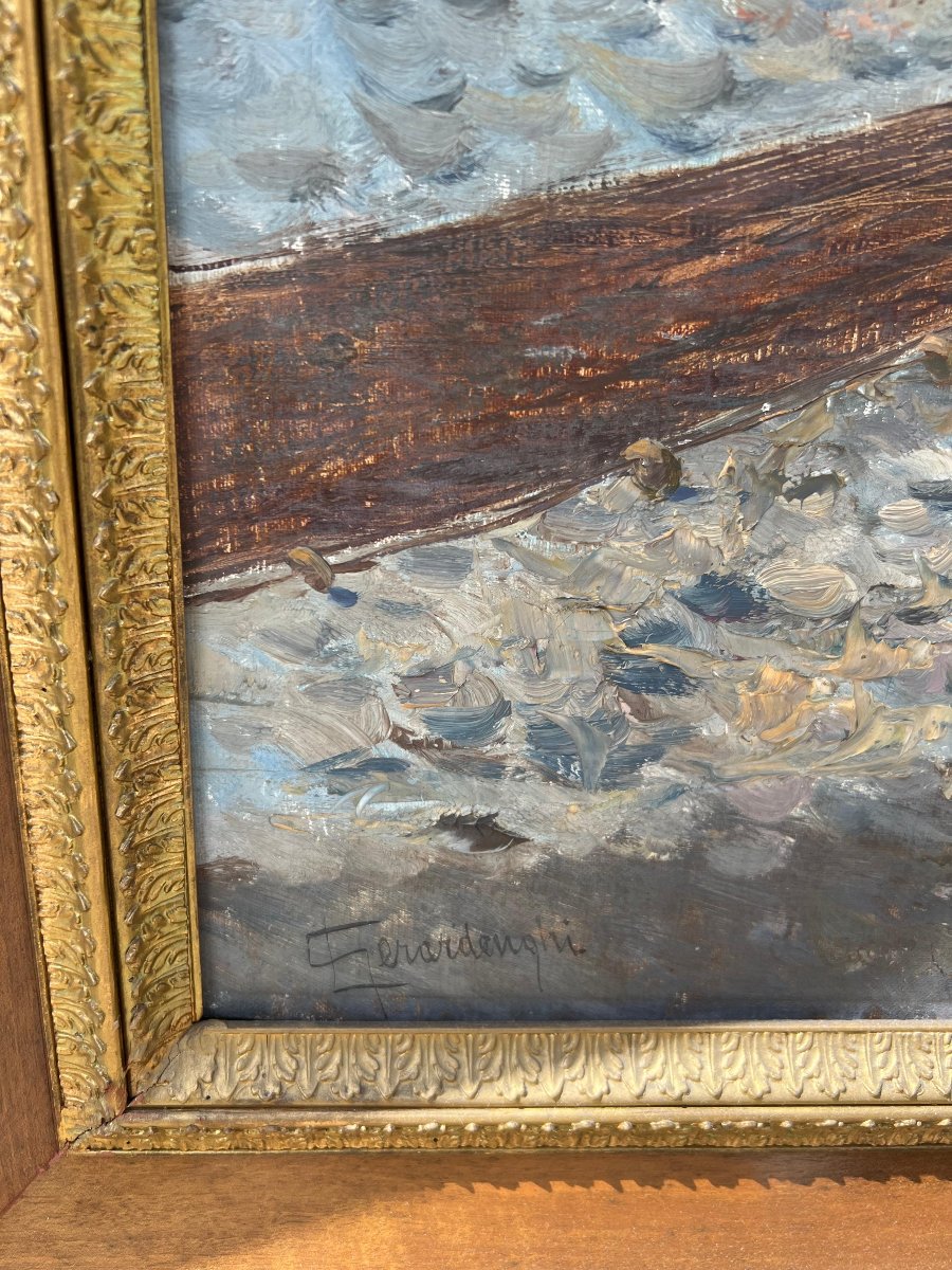 Dipinto a olio su tela raffigurante una marina, firmato Bigio Gerardenghi-photo-3