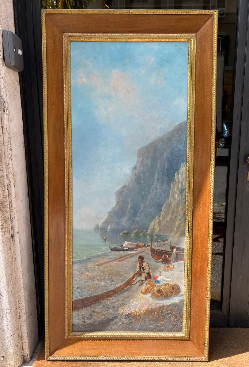 Dipinto a olio su tela raffigurante una marina, firmato Bigio Gerardenghi