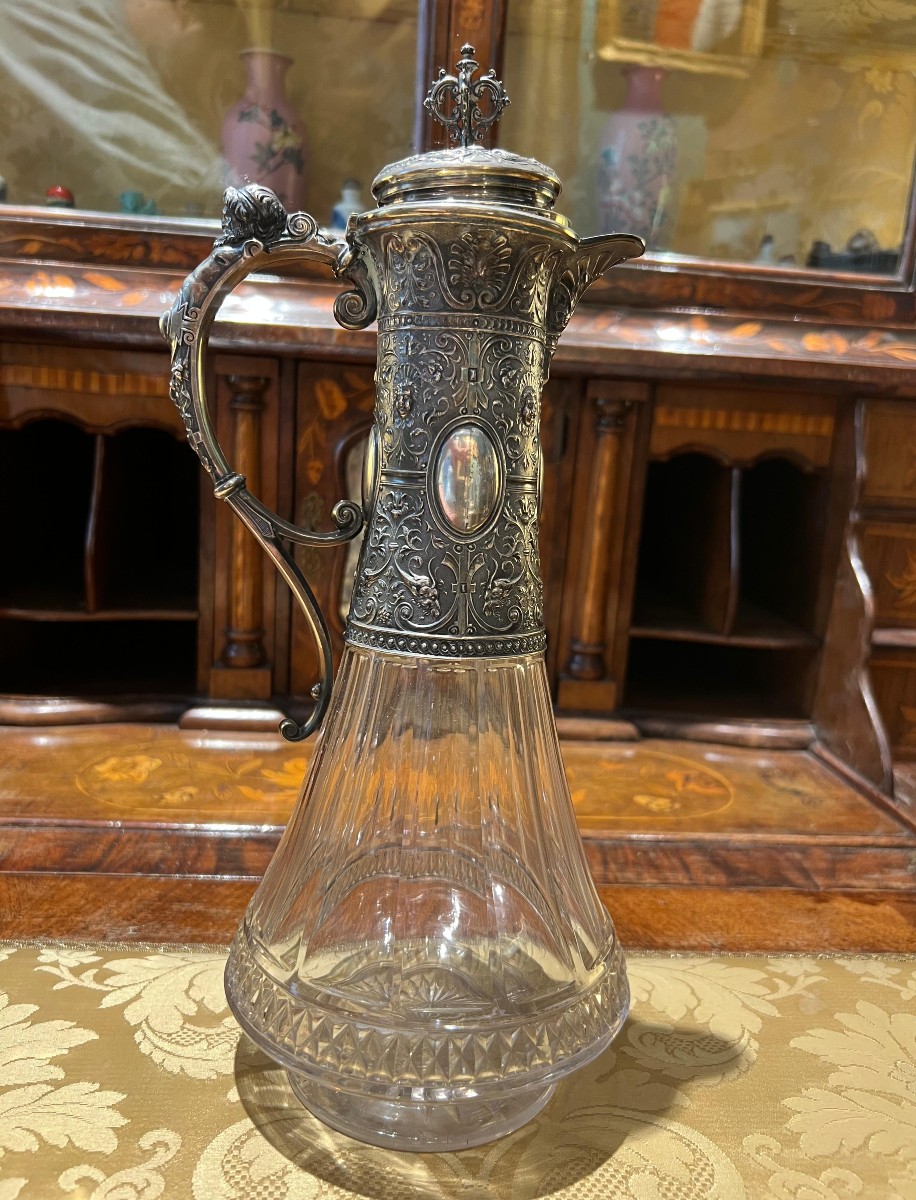Brocca in argento e cristallo. Germania, fine XIX secolo