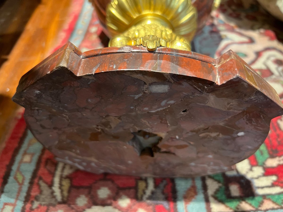 Coppia di vasi in bronzo dorato e marmo rosso. Francia, epoca Napoleone III-photo-5