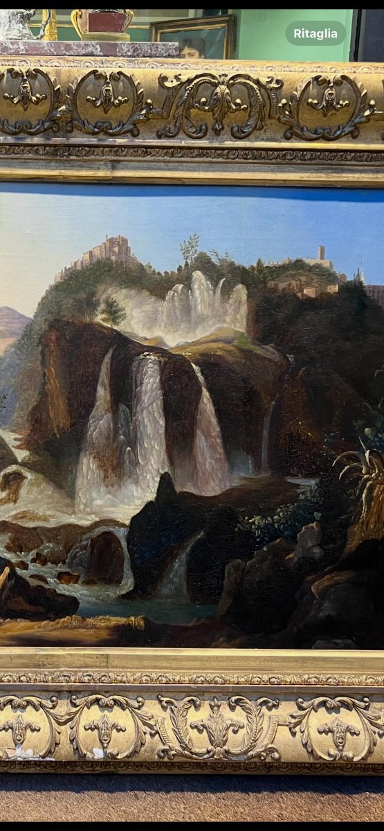 Dipinto a olio su tela "Le cascate di Tivoli". Arthur John Strutt, 1870-photo-2