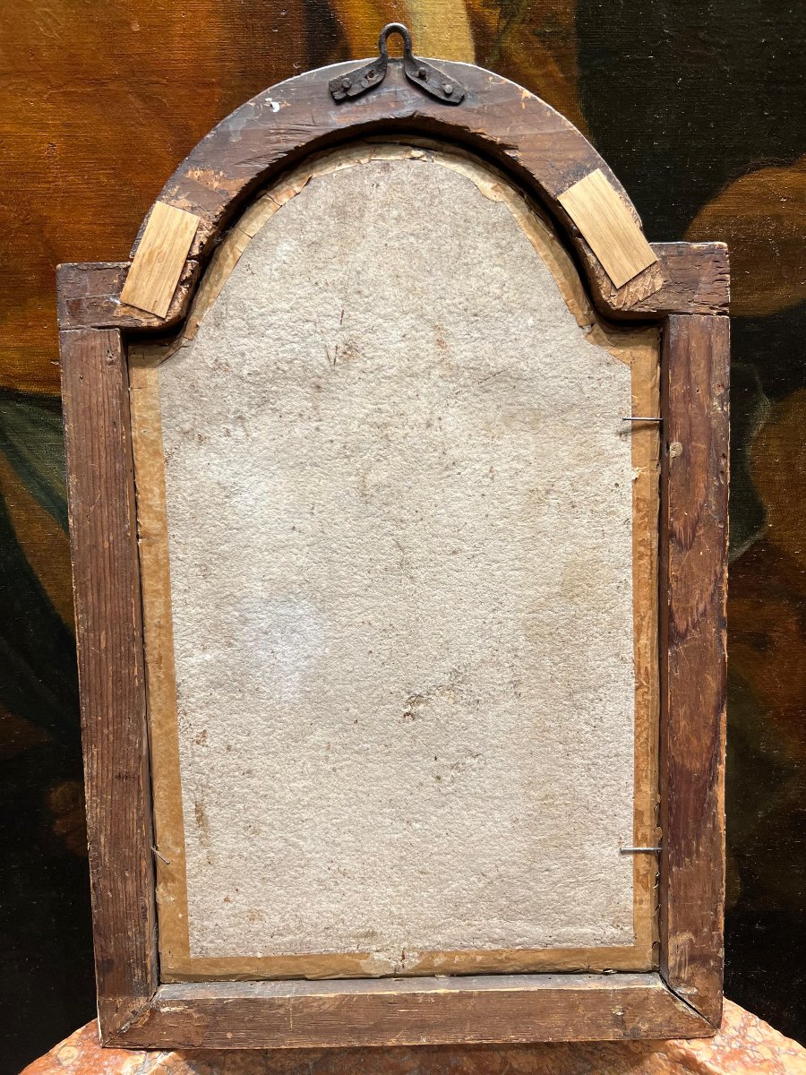 Ricamo sacro con cornice laccata. Italia, inizi XVIII secolo.-photo-4