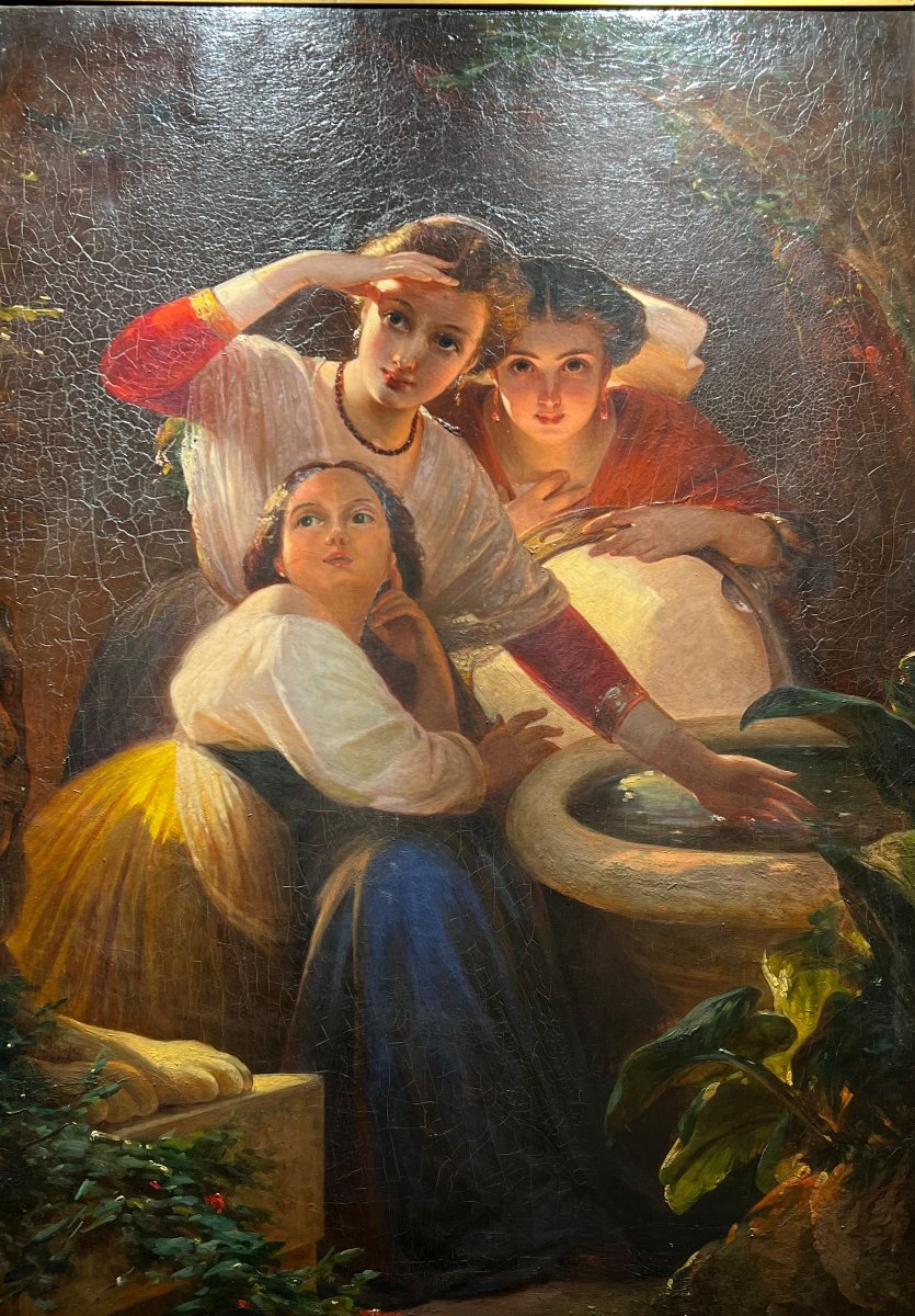 L. Pollak – Ragazze alla fonte in costume romano. Olio su tela, Roma, 1890 circa-photo-2