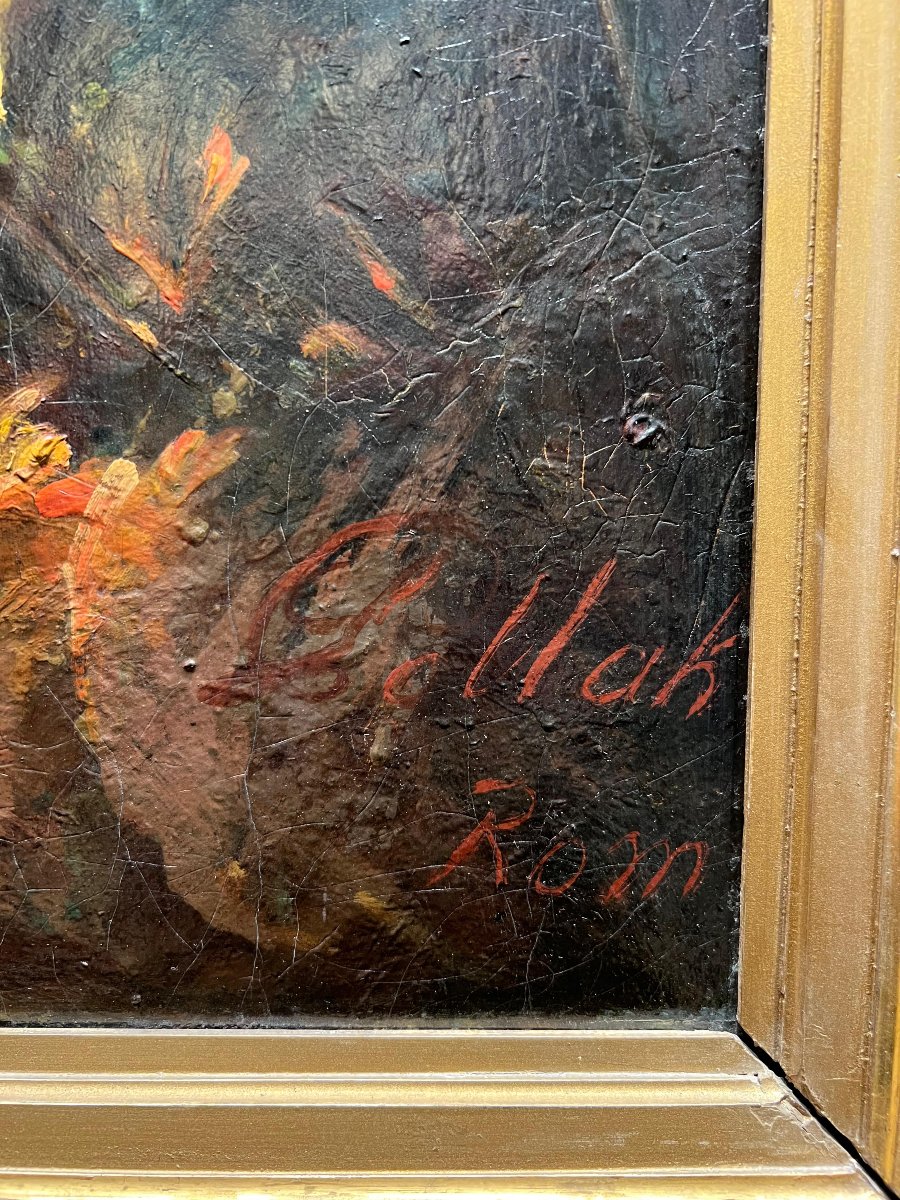 L. Pollak – Ragazze alla fonte in costume romano. Olio su tela, Roma, 1890 circa-photo-1