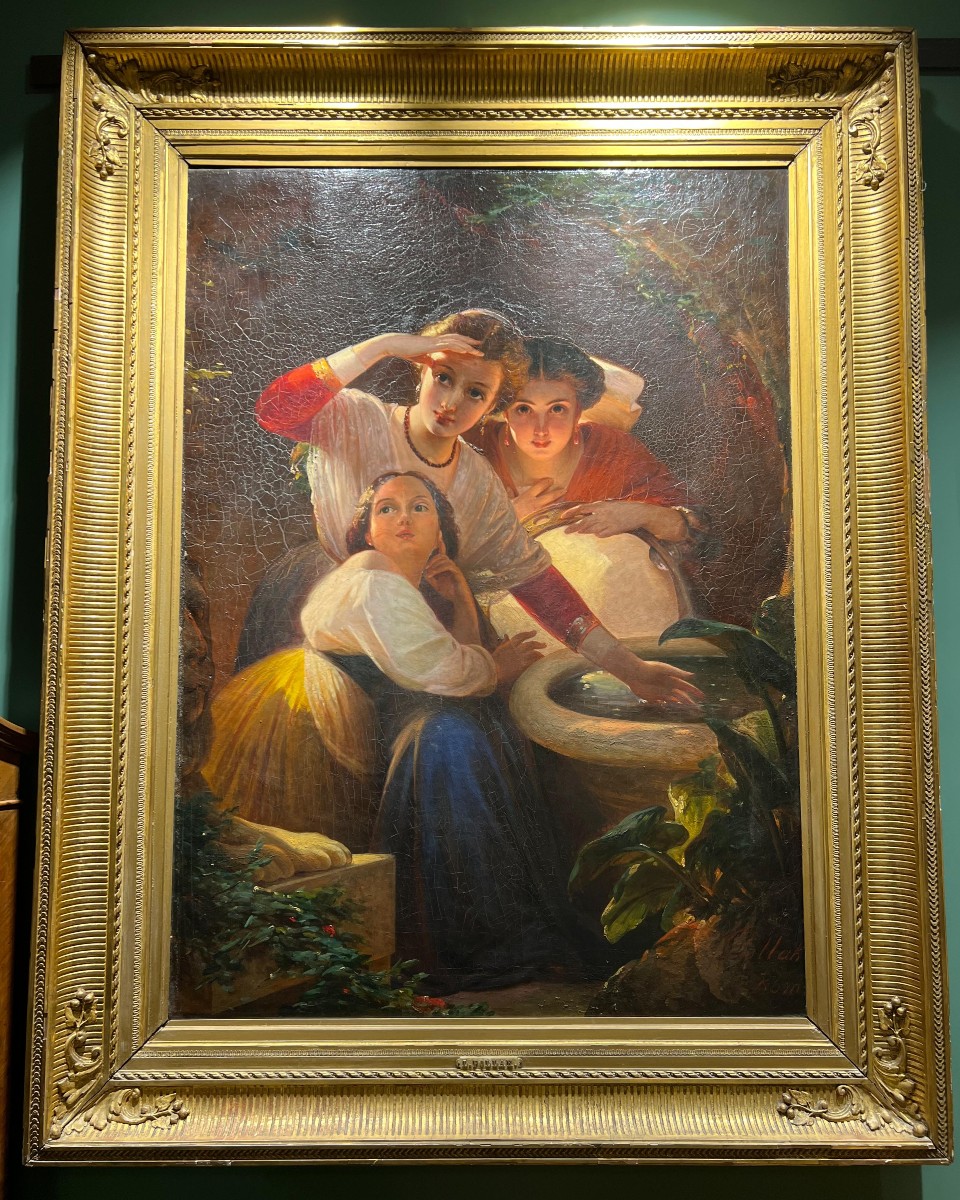 L. Pollak – Ragazze alla fonte in costume romano. Olio su tela, Roma, 1890 circa