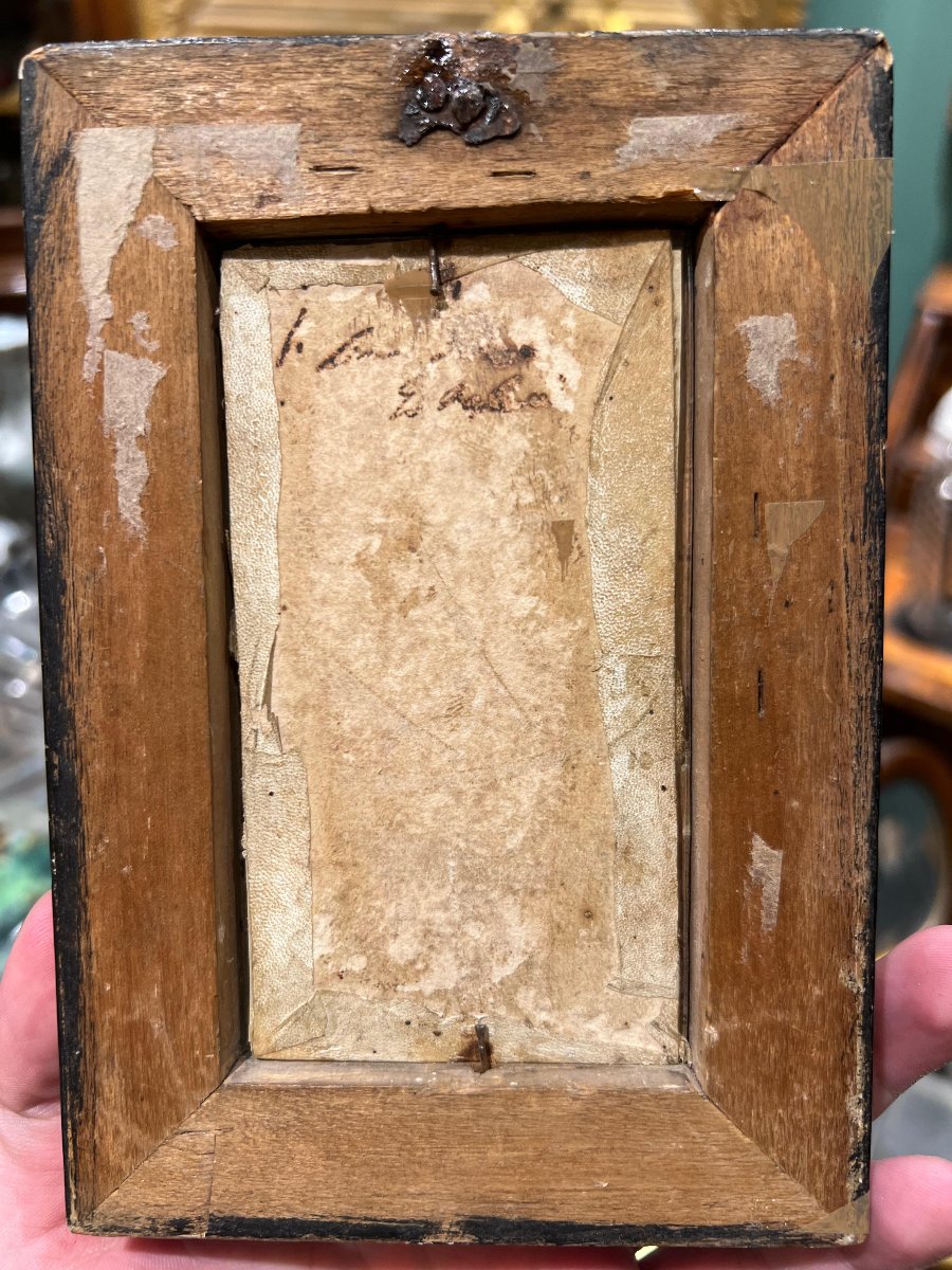 Miniatura Tobia e l'Arcangelo Raffaele, dipinto su pergamena. XVIII secolo-photo-3