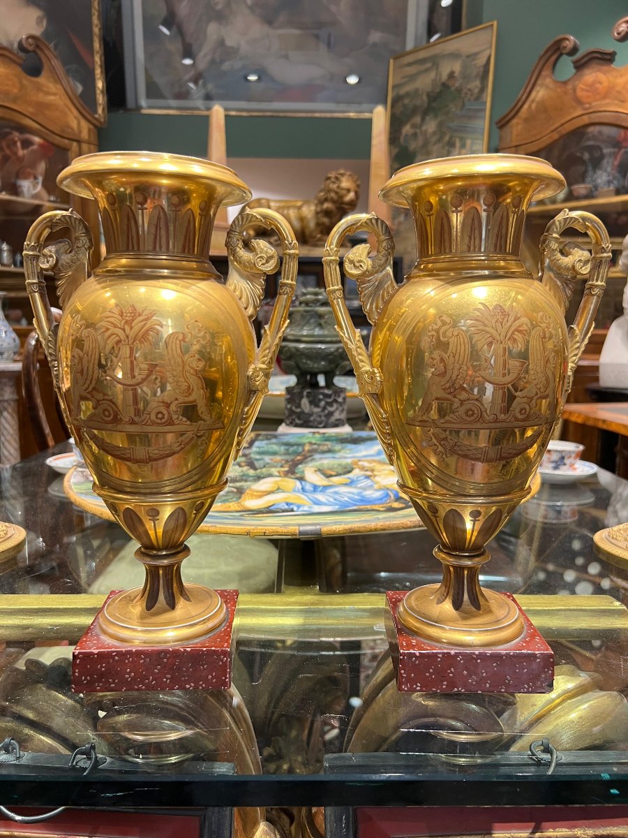 Vasi in porcellana dorata. Darte Frères Parigi, periodo Impero-photo-4