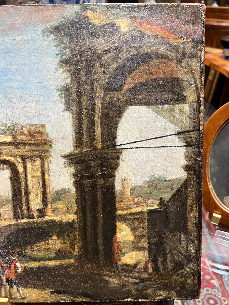 Capriccio architettonico, olio su tela. Venezia, XVIII secolo-photo-2