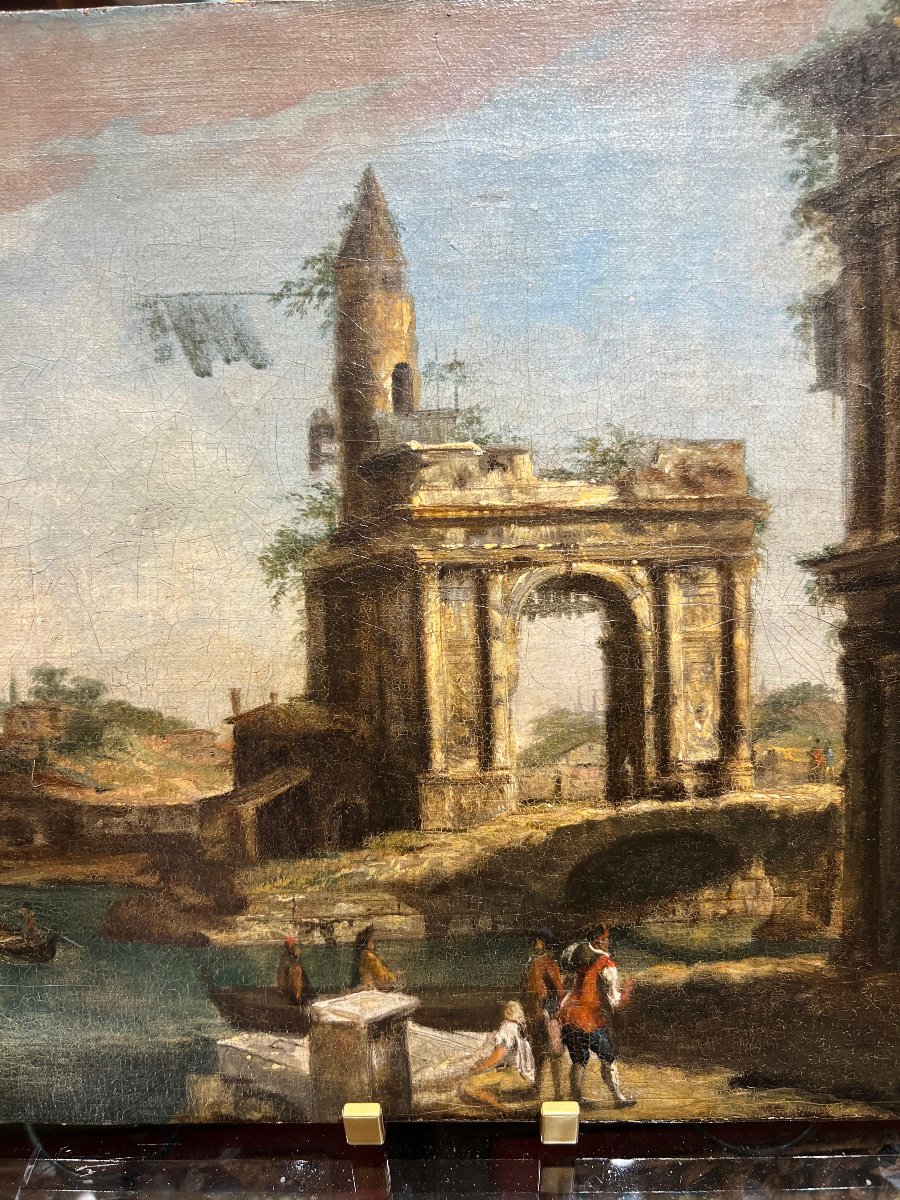 Capriccio architettonico, olio su tela. Venezia, XVIII secolo-photo-3