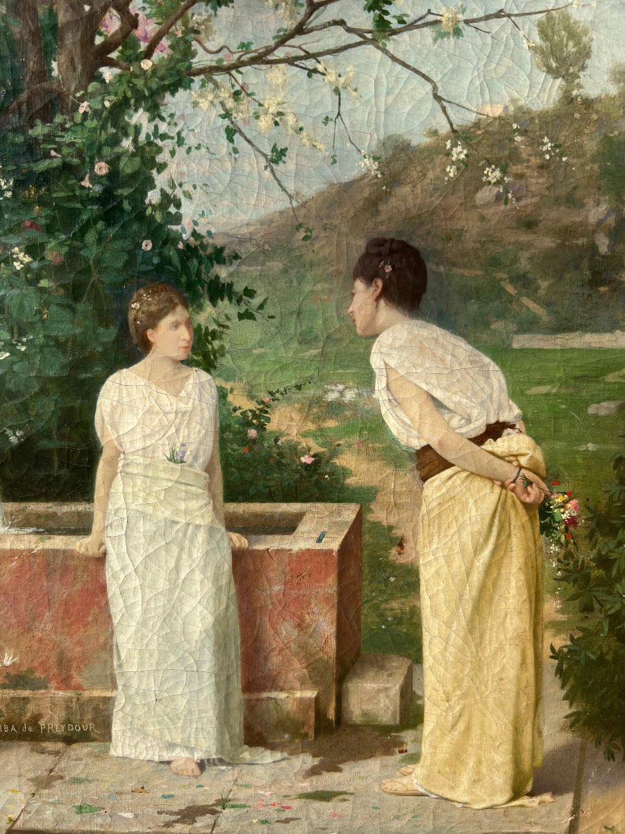 Dipinto neoclassico, olio su tela, firmato Gamba de Preydour. Francia, XIX secolo.-photo-2