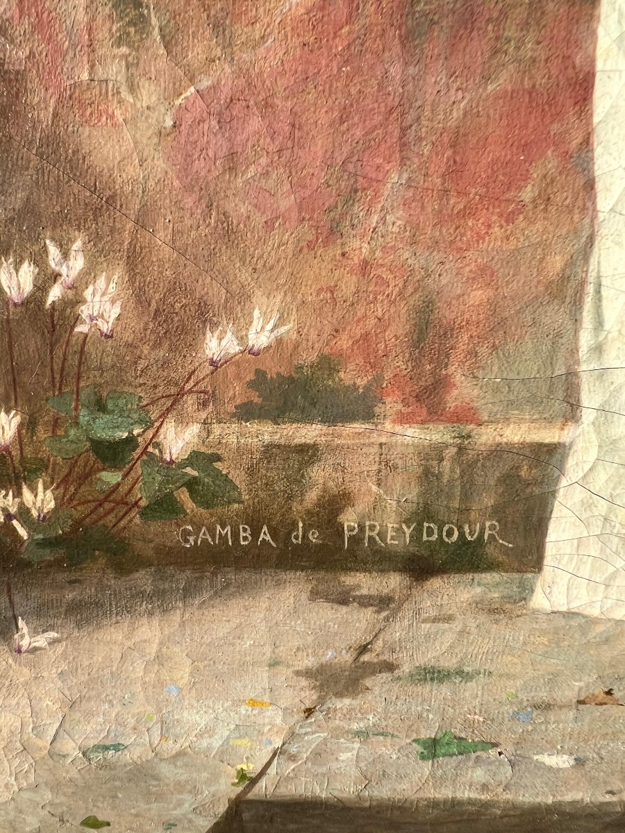 Dipinto neoclassico, olio su tela, firmato Gamba de Preydour. Francia, XIX secolo.-photo-3