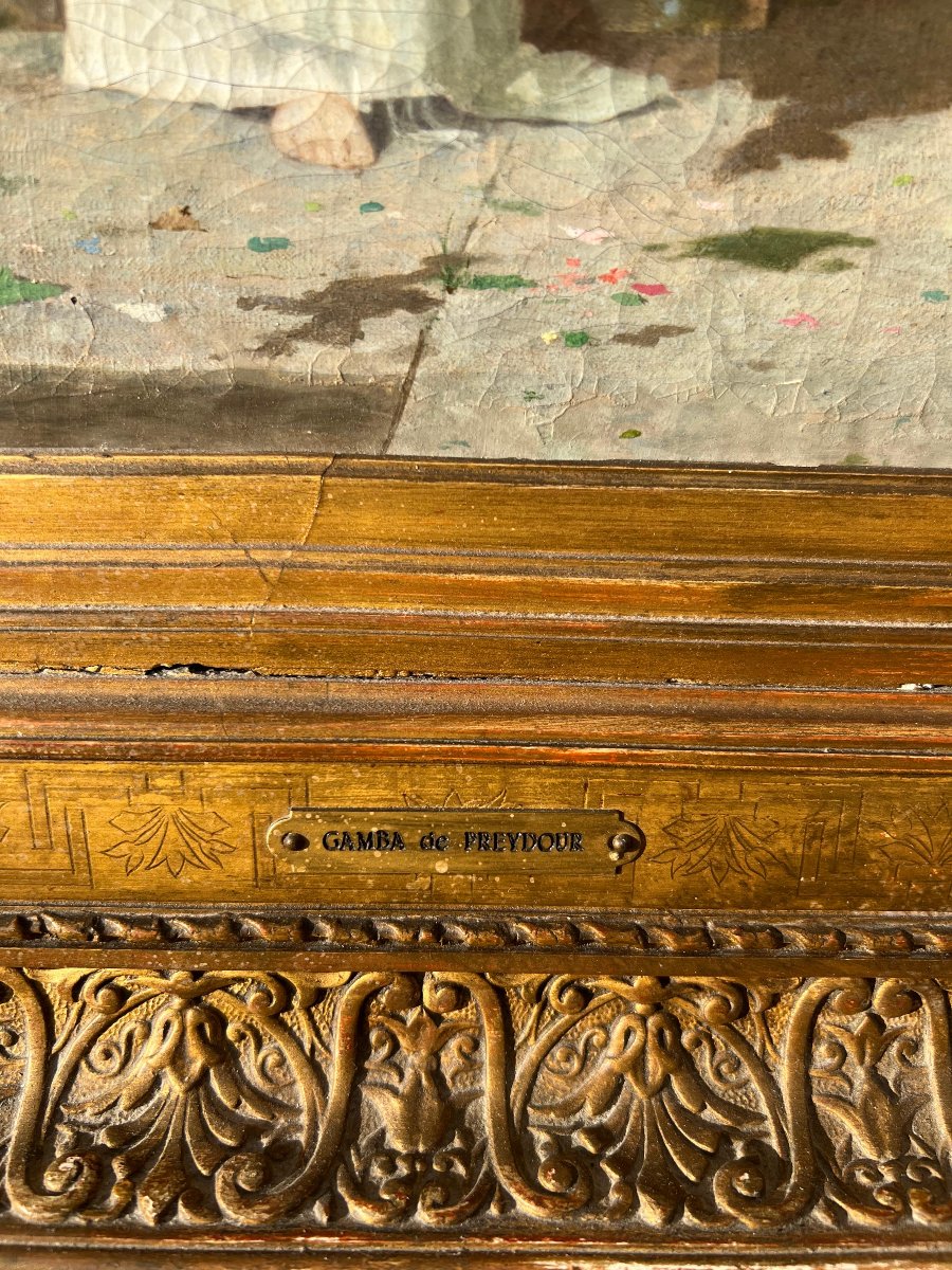 Dipinto neoclassico, olio su tela, firmato Gamba de Preydour. Francia, XIX secolo.-photo-4