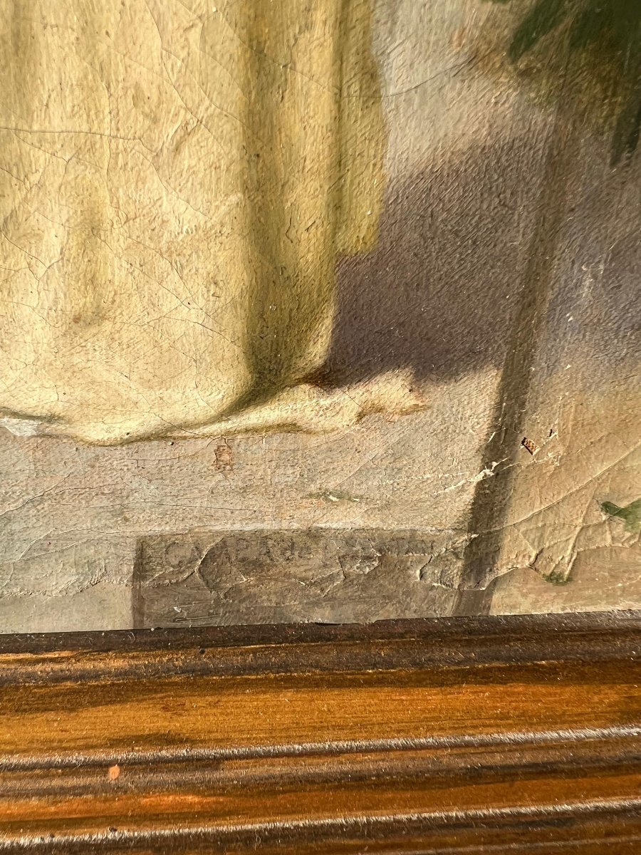 Dipinto neoclassico, olio su tela, firmato Gamba de Preydour. Francia, XIX secolo.-photo-1