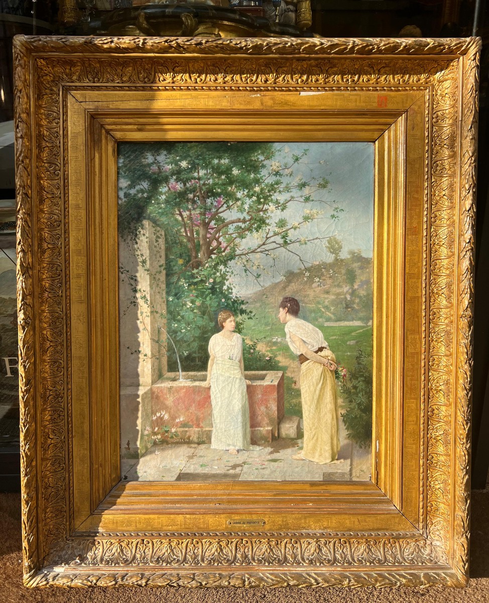 Dipinto neoclassico, olio su tela, firmato Gamba de Preydour. Francia, XIX secolo.