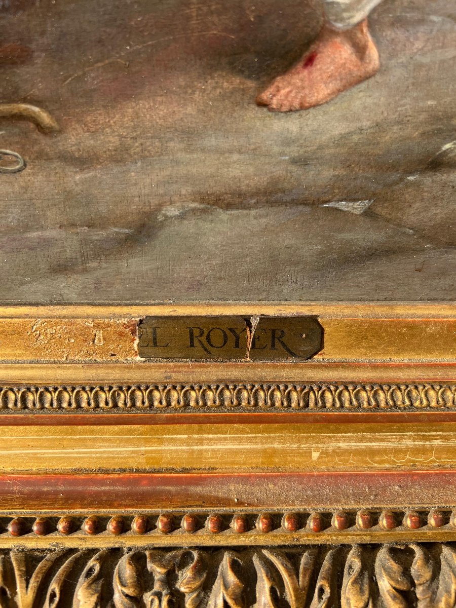 Olio su tavola, firmato Lionel Royer. Francia, fine XIX secolo.-photo-3