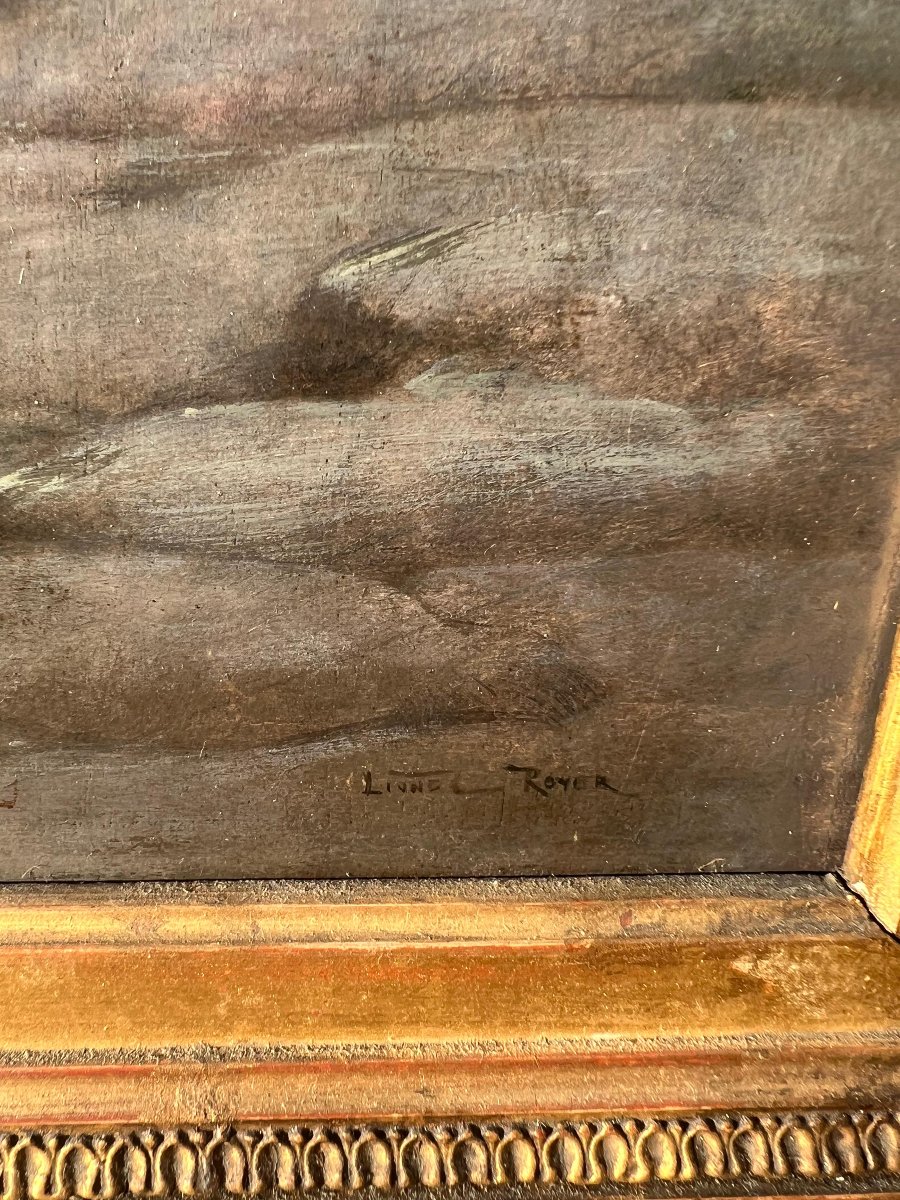 Olio su tavola, firmato Lionel Royer. Francia, fine XIX secolo.-photo-4