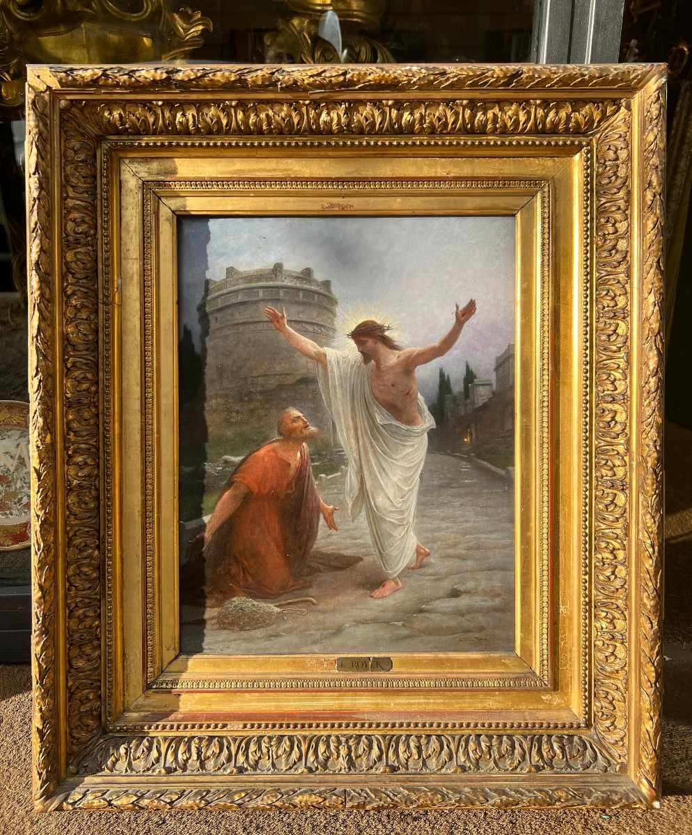Olio su tavola, firmato Lionel Royer. Francia, fine XIX secolo.