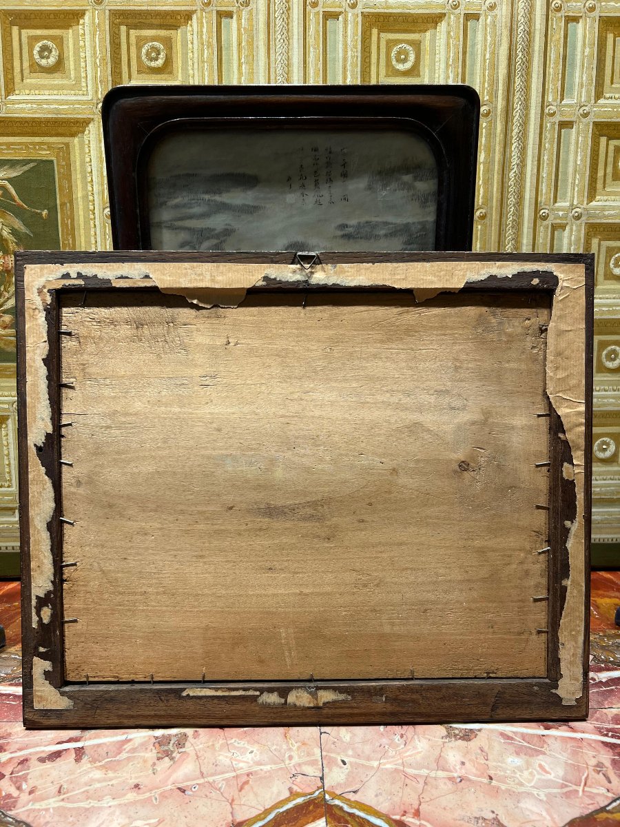 Ricamo sacro su seta con cornice coeva. Italia, XVIII secolo.-photo-2