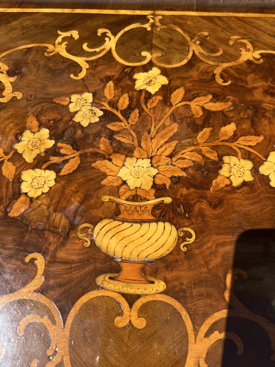 Cassettone in legno lastronato e intarsiato. Piemonte, Luigi XIV.-photo-3