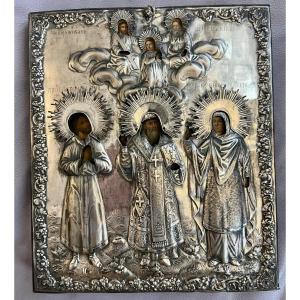 Icona russa con riza in argento. Bolli: Mosca, 1861, titolo 84