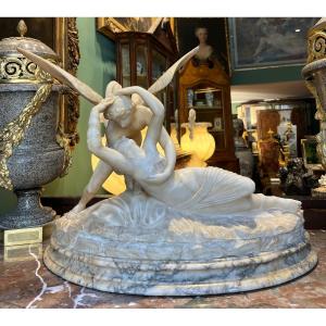 Scultura in marmi vari "Amore e Psiche". XIX secolo