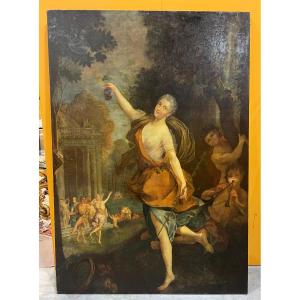 Olio su tela raffigurante baccanti. Italia, inizi XIX secolo.