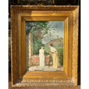 Dipinto neoclassico, olio su tela, firmato Gamba de Preydour. Francia, XIX secolo.