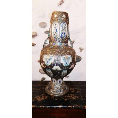 Large Orientalist Potiche Vase Morocco Ceramic Silver