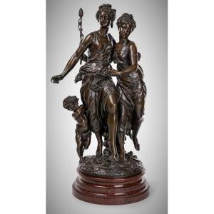 Important Bronze Group Representative "innocence And Pleasure" By Jean Jules B. Salmson