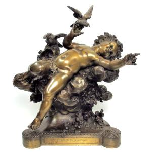 Bronze Sculpture By Eugene Robert (1831-1912), Entitled "le Réveil Du Printemps" (the Spring Aw