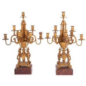 Large Pair Of Louis XIV Style Gilt Bronze Candelabra