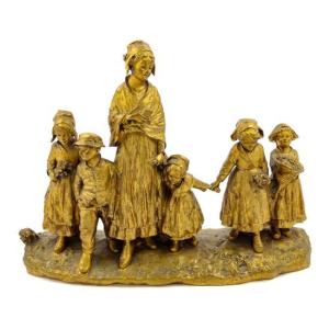 d'Aste Giuseppe (1881-1945), Group In Gilt Bronze "feast In The Village"