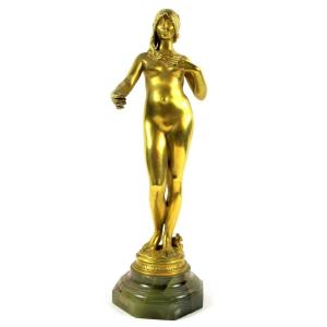 Antonin Carlès (1851-1919) “youth” Sculpture In Gilt Bronze