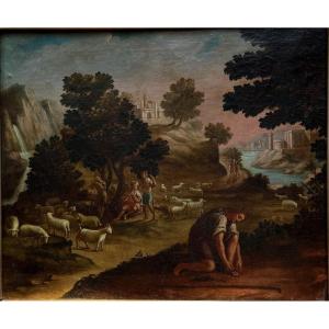 Oil On Canvas Depicting A Pastoral Scene From The Early 19th Century