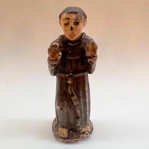 Sculpture Saint Francis Of Assisi In Polychrome Wood.