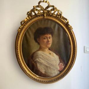 Oil On Canvas, Portrait Of Woman.