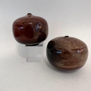 Robert Chiazzo, Pair Of Ceramic Ball Vases.