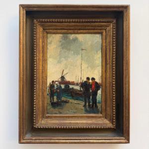 Painting, Fishermen In Holland, Charles Guillaud.