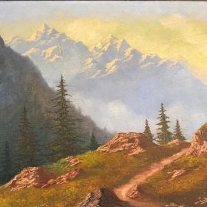 Important Painting, Mountain Landscape Isère Savoie Alps.