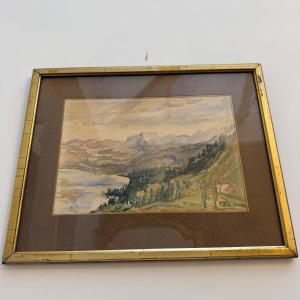 Painting, Watercolor Of Lake Bourget And The Alps 