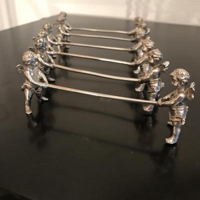 Cherubs, Rare Suite 6 Porte Knives Model Angel, Putti