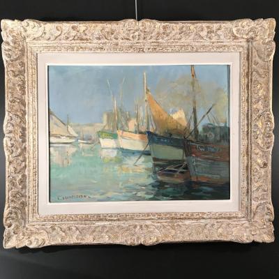 Painting, Oil Painting On Canvas. Beaufreton Sand Boats Signed