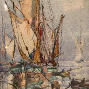 Georges Chappuis, Marine Watercolor And Pencil Painting.