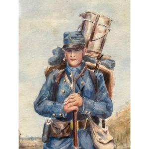 Aquarelle Militaire Soldat 17eme Ri 1886