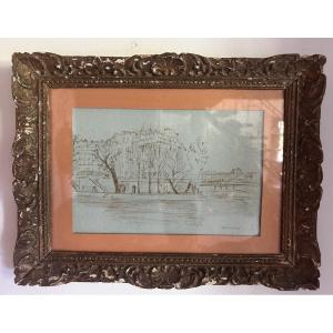 Jeny Robert De Massy Drawing 19th Century View Of The Paris Quays 