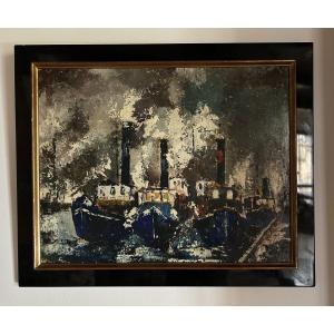 Gilbert Chavan Painting Boats Port Rhône 