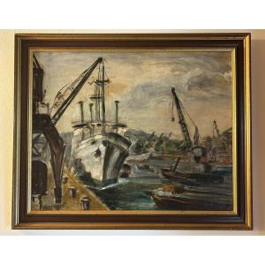 Aimée Humbert-parent Painting French Harbor Rouen