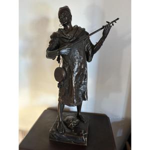 émile Picault, Orientalist Bronze Sculpture Of The Musician